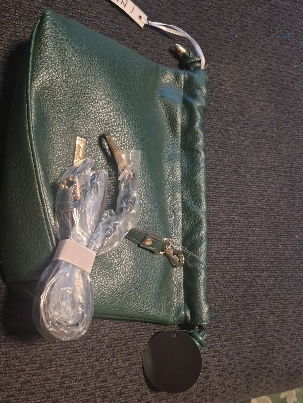 Forest Green Pebbled Leather Crossbody Bag with Gold Hardware